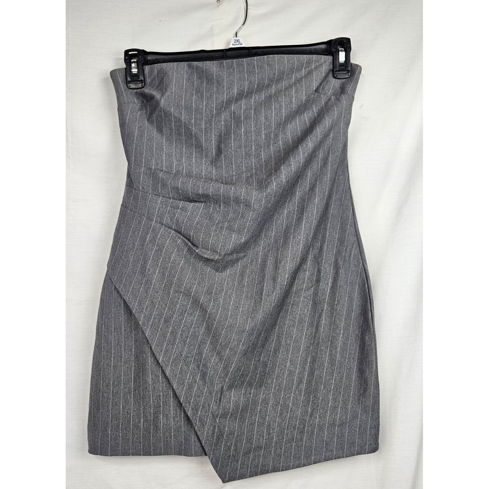 NWT Wild Fable Grey Pinstripe Strapless Mini Dress Asymmetrical Wrap Front M